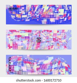 Square pixel mosaic distorted shape. Transparent overlapping squatters create dynamic movement effect. Abstract air balloon vector background.