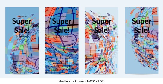 Square pixel mosaic distorted shape. Transparent overlapping squatters create dynamic movement effect. Abstract air balloon vector background.