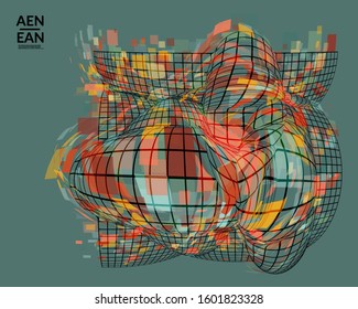 Square pixel mosaic distorted shape. Transparent overlapping squatters create dynamic movement effect. Abstract air balloon vector background