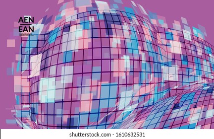 Square pixel mosaic distorted shape. Transparent overlapping squatters create dynamic movement effect. Abstract air balloon vector background.