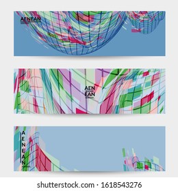 Square pixel mosaic distorted shape. Transparent overlapping squatters create dynamic movement effect. Abstract air balloon vector background.