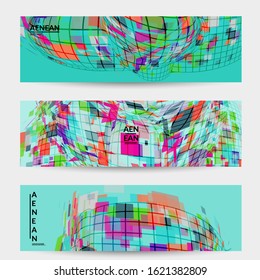 Square pixel mosaic distorted shape. Transparent overlapping squatters create dynamic movement effect. Abstract air balloon vector background.