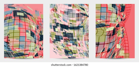 Square pixel mosaic distorted shape. Transparent overlapping squatters create dynamic movement effect. Abstract air balloon vector background.