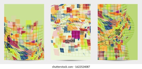 Square pixel mosaic distorted shape. Transparent overlapping squatters create dynamic movement effect. Abstract air balloon vector background.