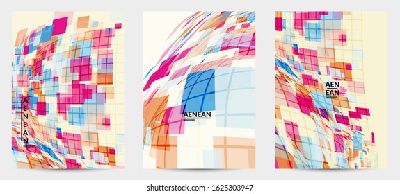 Square pixel mosaic distorted shape. Transparent overlapping squatters create dynamic movement effect. Abstract air balloon vector background.