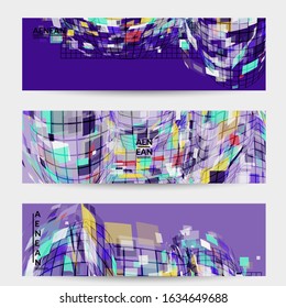 Square pixel mosaic distorted shape. Transparent overlapping squatters create dynamic movement effect. Abstract air balloon vector background.