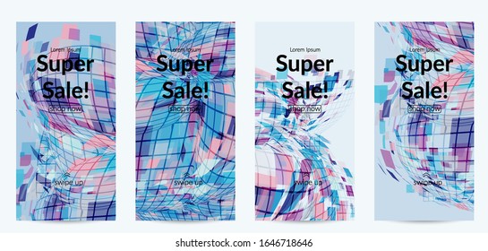 Square pixel mosaic distorted shape. Transparent overlapping squatters create dynamic movement effect. Abstract air balloon vector background.