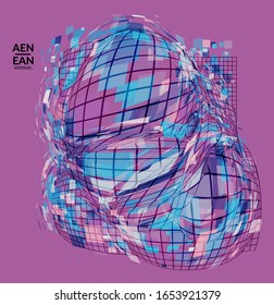 Square pixel mosaic distorted shape. Transparent overlapping squatters create dynamic movement effect. Abstract air balloon vector background