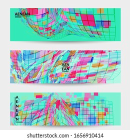 Square pixel mosaic distorted shape. Transparent overlapping squatters create dynamic movement effect. Abstract air balloon vector background.