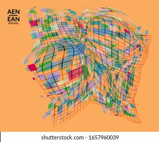 Square pixel mosaic distorted shape. Transparent overlapping squatters create dynamic movement effect. Abstract air balloon vector background