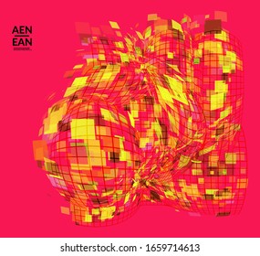 Quadratzildmosaik verzerrte Form. Transparente überlappende Eichhörnchen erzeugen dynamischen Bewegungseffekt. Abstrakter Luftballon Vektorillustration Hintergrund