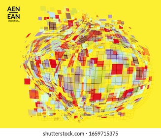 Square pixel mosaic distorted shape. Transparent overlapping squatters create dynamic movement effect. Abstract air balloon vector background