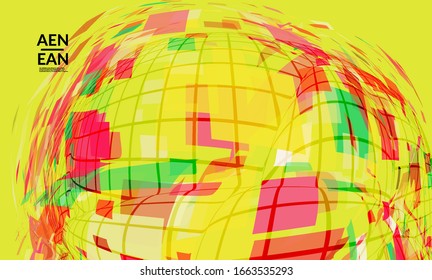 Square pixel mosaic distorted shape. Transparent overlapping squatters create dynamic movement effect. Abstract air balloon vector background.