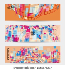 Square pixel mosaic distorted shape. Transparent overlapping squatters create dynamic movement effect. Abstract air balloon vector background.