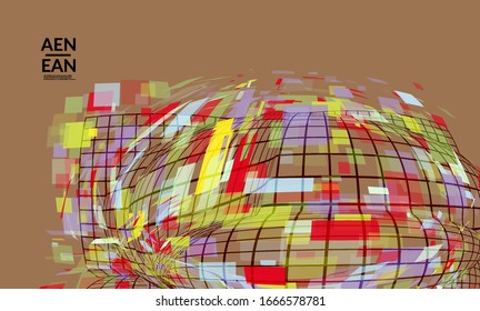 Square pixel mosaic distorted shape. Transparent overlapping squatters create dynamic movement effect. Abstract air balloon vector background.