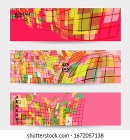 Square pixel mosaic distorted shape. Transparent overlapping squatters create dynamic movement effect. Abstract air balloon vector background.
