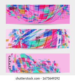 Square pixel mosaic distorted shape. Transparent overlapping squatters create dynamic movement effect. Abstract air balloon vector background.