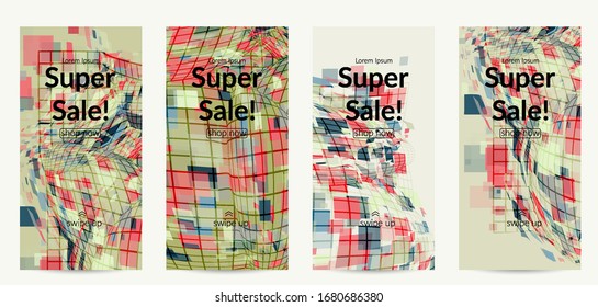 Square pixel mosaic distorted shape. Transparent overlapping squatters create dynamic movement effect. Abstract air balloon vector background.