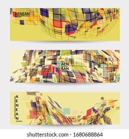 Square pixel mosaic distorted shape. Transparent overlapping squatters create dynamic movement effect. Abstract air balloon vector background.