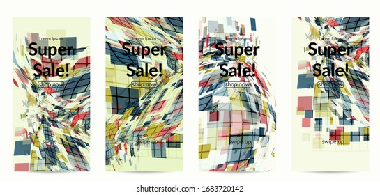 Square pixel mosaic distorted shape. Transparent overlapping squatters create dynamic movement effect. Abstract air balloon vector background.