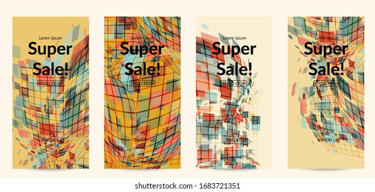 Square pixel mosaic distorted shape. Transparent overlapping squatters create dynamic movement effect. Abstract air balloon vector background.