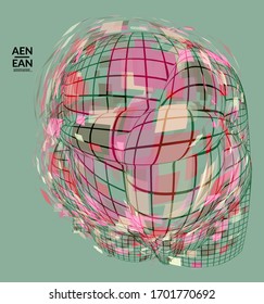 Square pixel mosaic distorted shape. Transparent overlapping squatters create dynamic movement effect. Abstract air balloon vector background