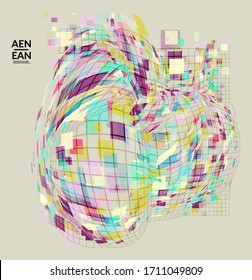 Square pixel mosaic distorted shape. Transparent overlapping squatters create dynamic movement effect. Abstract air balloon vector background