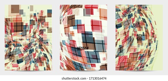 Square pixel mosaic distorted shape. Transparent overlapping squatters create dynamic movement effect. Abstract air balloon vector background.
