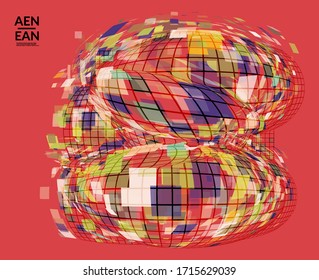 Forma distorsionada de mosaico de píxeles cuadrados. Los cuáqueros superpuestos transparentes crean un efecto de movimiento dinámico. Fondo vectorial de globo aerostático abstracto