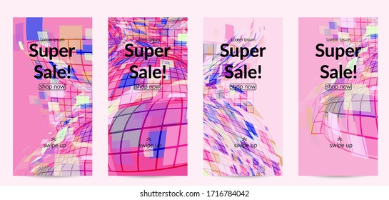 Square pixel mosaic distorted shape. Transparent overlapping squatters create dynamic movement effect. Abstract air balloon vector background.