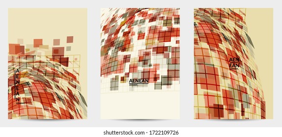 Square pixel mosaic distorted shape. Transparent overlapping squatters create dynamic movement effect. Abstract air balloon vector background.