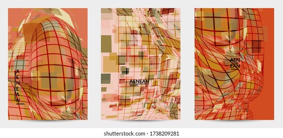 Square pixel mosaic distorted shape. Transparent overlapping squatters create dynamic movement effect. Abstract air balloon vector background.