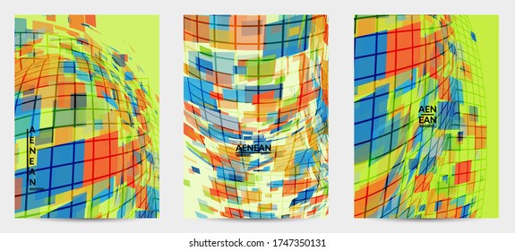 Square pixel mosaic distorted shape. Transparent overlapping squatters create dynamic movement effect. Abstract air balloon vector background.