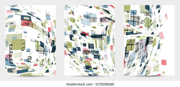 Square pixel multicolored mosaic on white. Transparent overlapping squatters create movement effect. Colorful dynamic geometry. Sport background.
