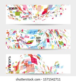 Square pixel multicolored mosaic on white. Transparent overlapping squatters create movement effect. Colorful dynamic geometry. Sport background.