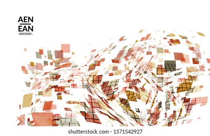Square pixel multicolored mosaic on white. Transparent overlapping squatters create movement effect. Colorful dynamic geometry. Sport background.
