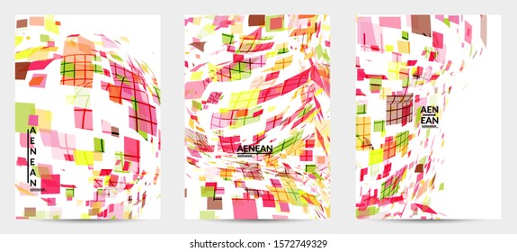 Square pixel multicolored mosaic on white. Transparent overlapping squatters create movement effect. Colorful dynamic geometry. Sport background.