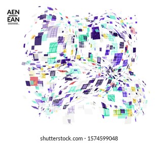 Square pixel multicolored mosaic on white. Transparent overlapping squatters create movement effect. Colorful dynamic geometry. Sport background.