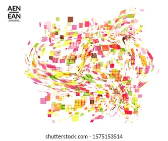 Square pixel multicolored mosaic on white. Transparent overlapping squatters create movement effect. Colorful dynamic geometry. Sport background.