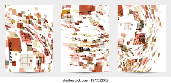 Square pixel multicolored mosaic on white. Transparent overlapping squatters create movement effect. Colorful dynamic geometry. Sport background.