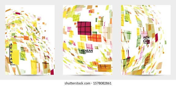 Square pixel multicolored mosaic on white. Transparent overlapping squatters create movement effect. Colorful dynamic geometry. Sport background.