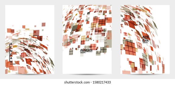 Square pixel multicolored mosaic on white. Transparent overlapping squatters create movement effect. Colorful dynamic geometry. Sport background.