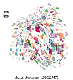 Square pixel multicolored mosaic on white. Transparent overlapping squatters create movement effect. Colorful dynamic geometry. Sport background.