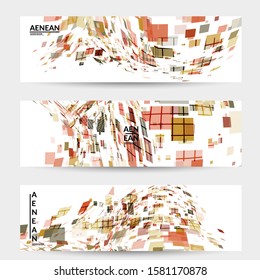 Square pixel multicolored mosaic on white. Transparent overlapping squatters create movement effect. Colorful dynamic geometry. Sport background.