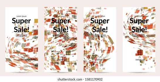 Square pixel multicolored mosaic on white. Transparent overlapping squatters create movement effect. Colorful dynamic geometry. Sport background.
