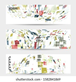 Square pixel multicolored mosaic on white. Transparent overlapping squatters create movement effect. Colorful dynamic geometry. Sport background.