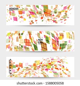 Square pixel multicolored mosaic on white. Transparent overlapping squatters create movement effect. Colorful dynamic geometry. Sport background.