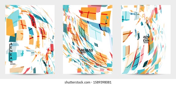 Square pixel multicolored mosaic on white. Transparent overlapping squatters create movement effect. Colorful dynamic geometry. Sport background.