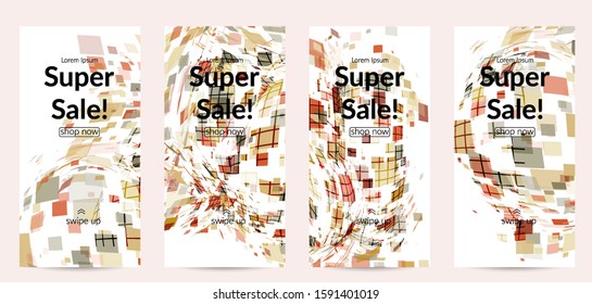 Square pixel multicolored mosaic on white. Transparent overlapping squatters create movement effect. Colorful dynamic geometry. Sport background.