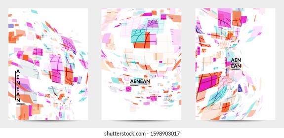 Square pixel multicolored mosaic on white. Transparent overlapping squatters create movement effect. Colorful dynamic geometry. Sport background.